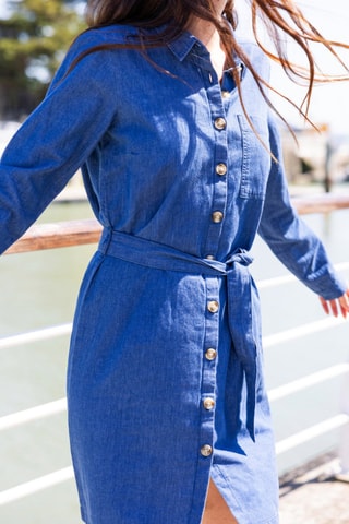 Vestido-camisa de ganga - Azul