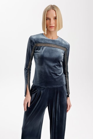 Top en velours - Gris