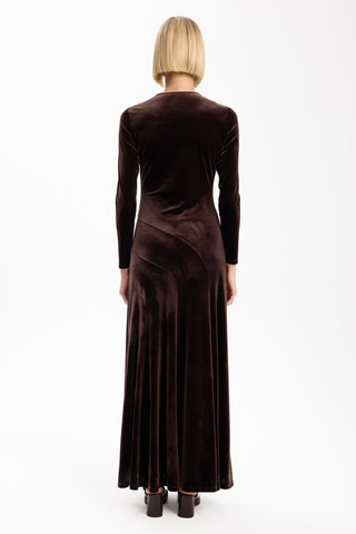 Robe longue en velours - Marron