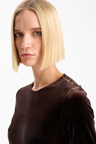 Robe longue en velours - Marron