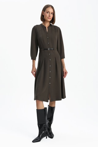 Robe midi en velours - Kaki