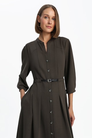 Robe midi en velours - Kaki