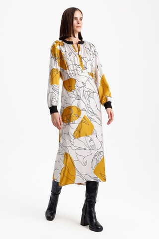 Robe midi - Ecru et moutarde