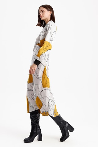 Robe midi - Ecru et moutarde