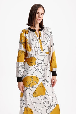Robe midi - Ecru et moutarde