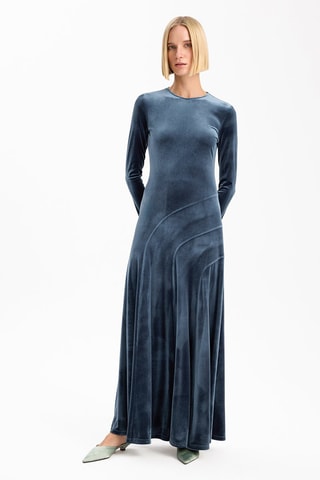 Robe longue en velours  - Taupe