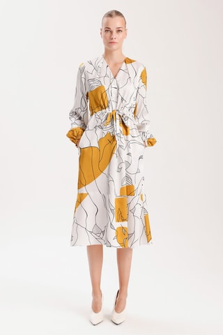 Robe midi - Ecru et moutarde