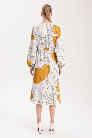 Robe midi - Ecru et moutarde