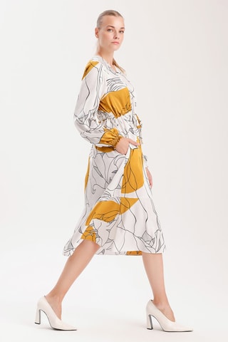 Robe midi - Ecru et moutarde