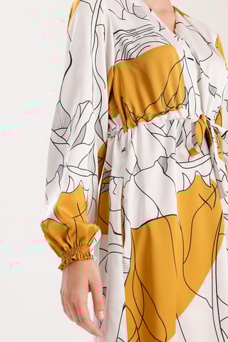 Robe midi - Ecru et moutarde