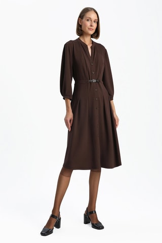 Robe midi en velours - Marron