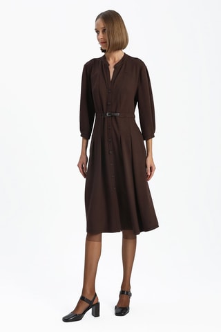 Robe midi en velours - Marron