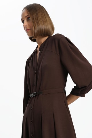 Robe midi en velours - Marron