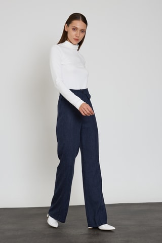 Pantalon wide legs taille haute - Bleu foncé