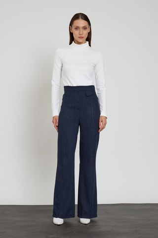 Pantalon wide legs taille haute - Bleu foncé