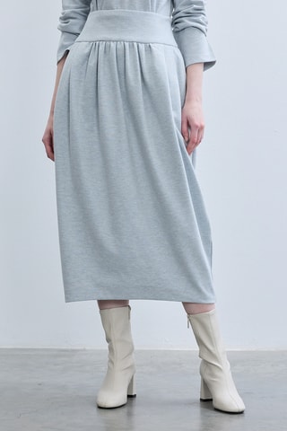 Jupe midi taille haute - Bleu clair chiné