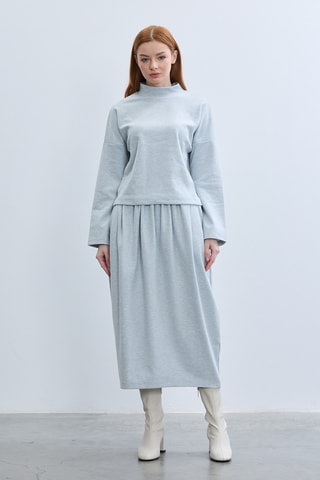 Jupe midi taille haute - Bleu clair chiné