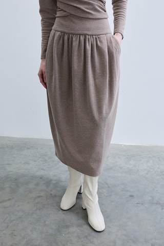 Jupe midi taille haute - Taupe