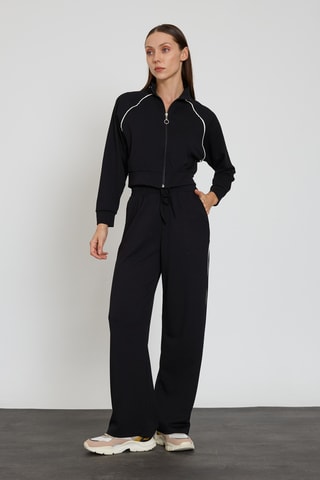Sweat court et pantalon wide legs taille haute - Noir