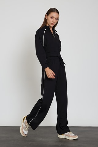 Sweat court et pantalon wide legs taille haute - Noir