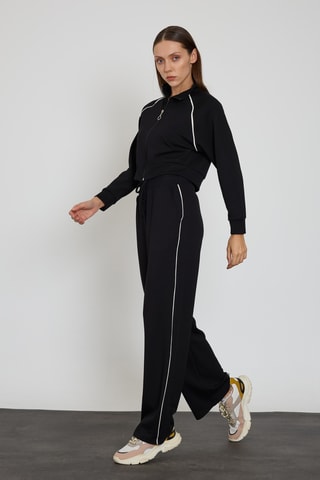 Sweat court et pantalon wide legs taille haute - Noir