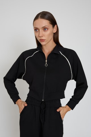 Sweat court et pantalon wide legs taille haute - Noir