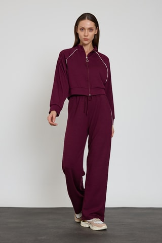 Sweat court et pantalon wide legs taille haute - Bordeaux