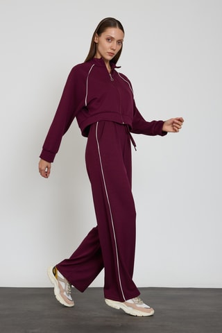 Sweat court et pantalon wide legs taille haute - Bordeaux