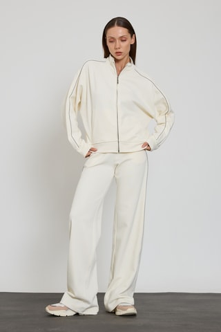 Sweat et pantalon wide legs taille haute - Ecru