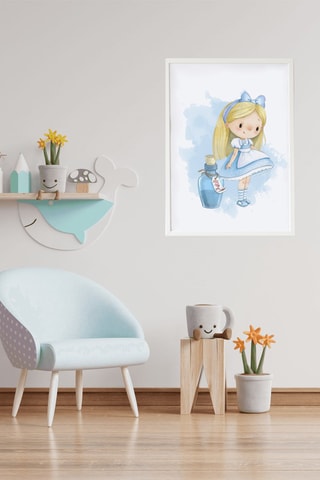 Quadro Alice nel Paese delle Meraviglie - 33 x 43 x 2 cm - Blu e giallo