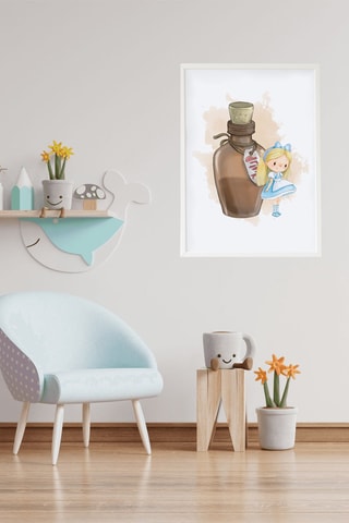 Quadro Alice nel Paese delle Meraviglie - 33 x 43 x 2 cm - Bianco e marrone