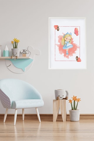 Quadro Alice nel Paese delle Meraviglie - 33 x 43 x 2 cm - Bianco e rosa