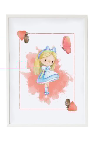 Quadro Alice nel Paese delle Meraviglie - 33 x 43 x 2 cm - Bianco e rosa