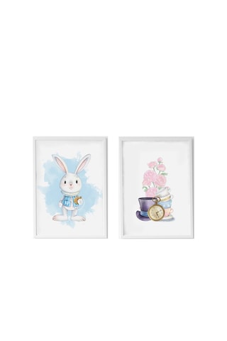 2 quadri Alice nel Paese delle Meraviglie - 33 x 43 x 2 cm - Blu e rosa