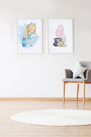 2 quadri Alice nel Paese delle Meraviglie - 33 x 43 x 2 cm - Blu e rosa