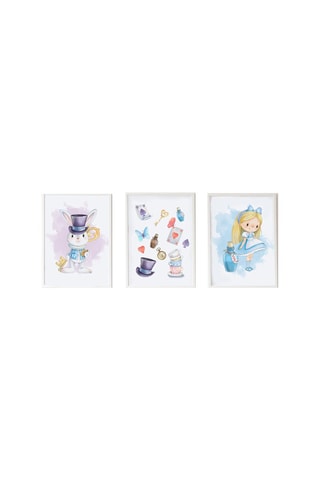 3 quadri Alice nel Paese delle Meraviglie - 33 x 43 x 2 cm - Viola e blu