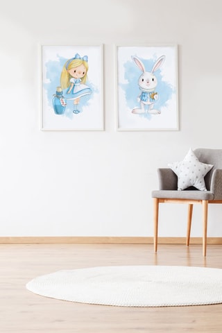 2 quadri Alice nel Paese delle Meraviglie - 33 x 43 x 2 cm - Bianco e blu