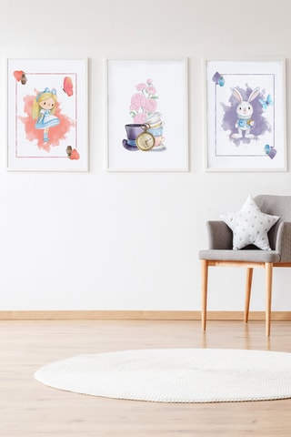 3 quadri Alice nel Paese delle Meraviglie - 33 x 43 x 2 cm - Rosa e viola