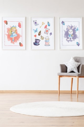 3 quadri Alice nel Paese delle Meraviglie - 33 x 43 x 2 cm - Multicolore