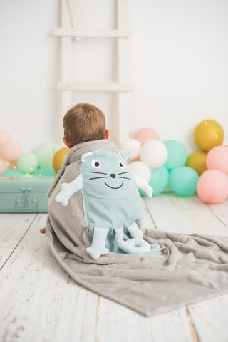 Coperta-cuscino gatto - 85 x 145 x 2 cm - Verde menta e grigio