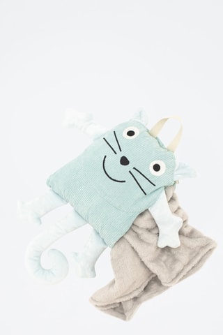 Coperta-cuscino gatto - 85 x 145 x 2 cm - Verde menta e grigio