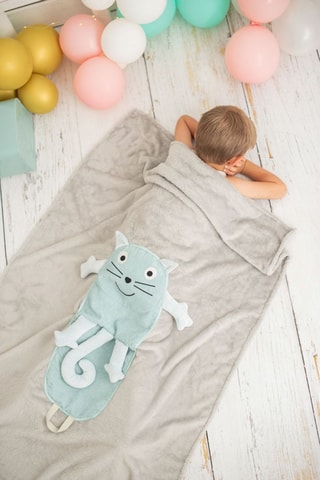 Coperta-cuscino gatto - 85 x 145 x 2 cm - Verde menta e grigio