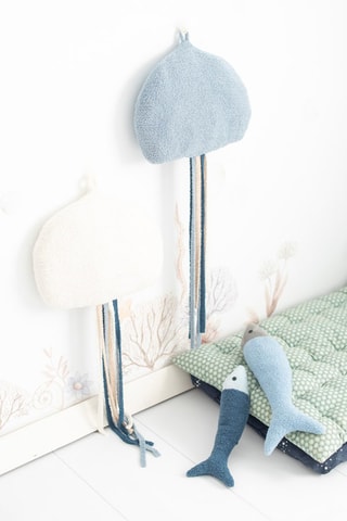 2 cuscini peluche musicali meduse Ocean - Bianco e azzurro