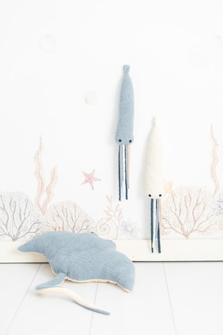 2 cuscini peluche musicali polpo Ocean - Bianco e azzurro