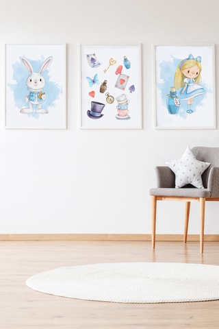 3 poster di Alice nel Paese delle Meraviglie Disney - 33 × 43 × 2 cm - Bianco e azzurro