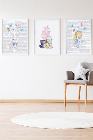 3 poster di Alice nel Paese delle Meraviglie Disney - 33 × 43 × 2 cm - Bianco e azzurro