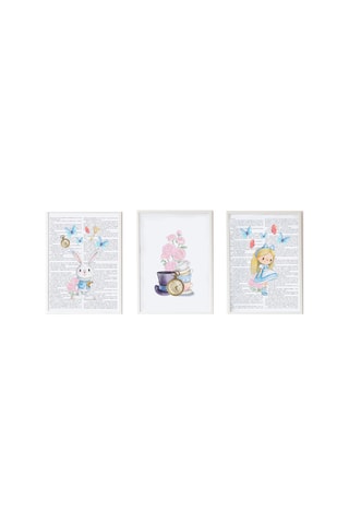 3 poster di Alice nel Paese delle Meraviglie Disney - 33 × 43 × 2 cm - Bianco e azzurro