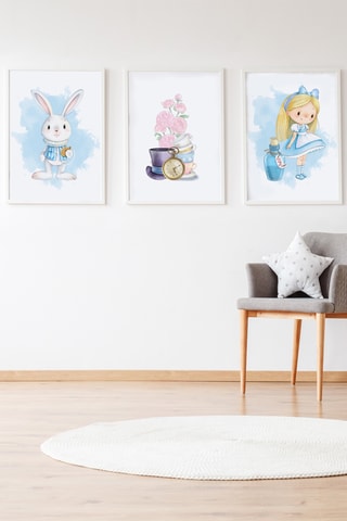 3 poster di Alice nel Paese delle Meraviglie Disney - 33 × 43 × 2 cm - Bianco e azzurro