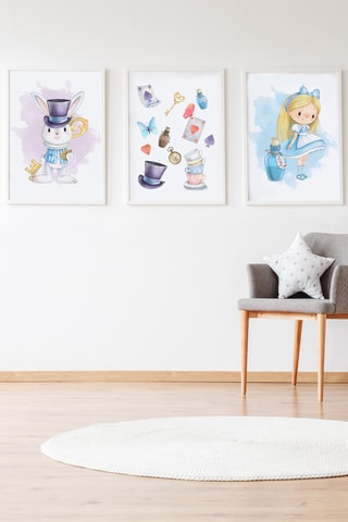 3 poster di Alice nel Paese delle Meraviglie Disney - 33 × 43 × 2 cm - Bianco e azzurro