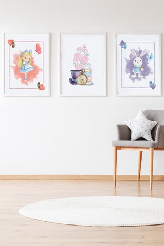 3 poster di Alice nel Paese delle Meraviglie Disney - 33 × 43 × 2 cm - Bianco e salmone